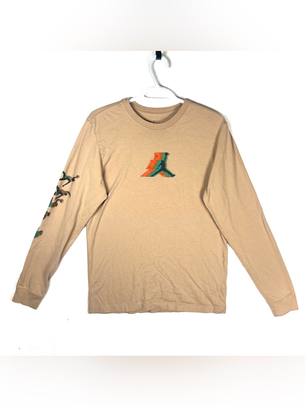 Jordan Men's Long Sleeve Shirt Tan with Orange & Green Jumpman
